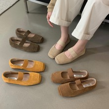 真皮玛丽珍鞋女2024春秋季新款时尚软底一脚蹬单鞋法式复古方头