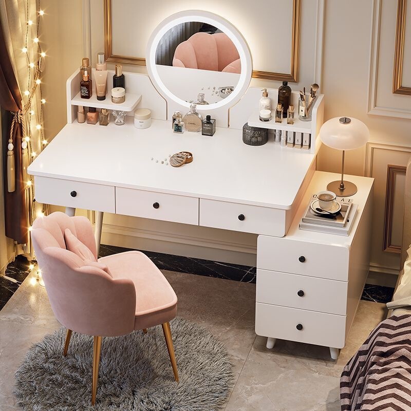Cream-Style Dressing Table, Modern Bedroom, Simple Small Apartment, Retractable Makeup Table, Master Bedroom Storage Dresser, Bedside Table Cream-Style Dressing Table, Modern Bedroom, Simple Small Apartment, Retractable Makeup Table, Master Bedroom Storage Dresser, Bedside Table