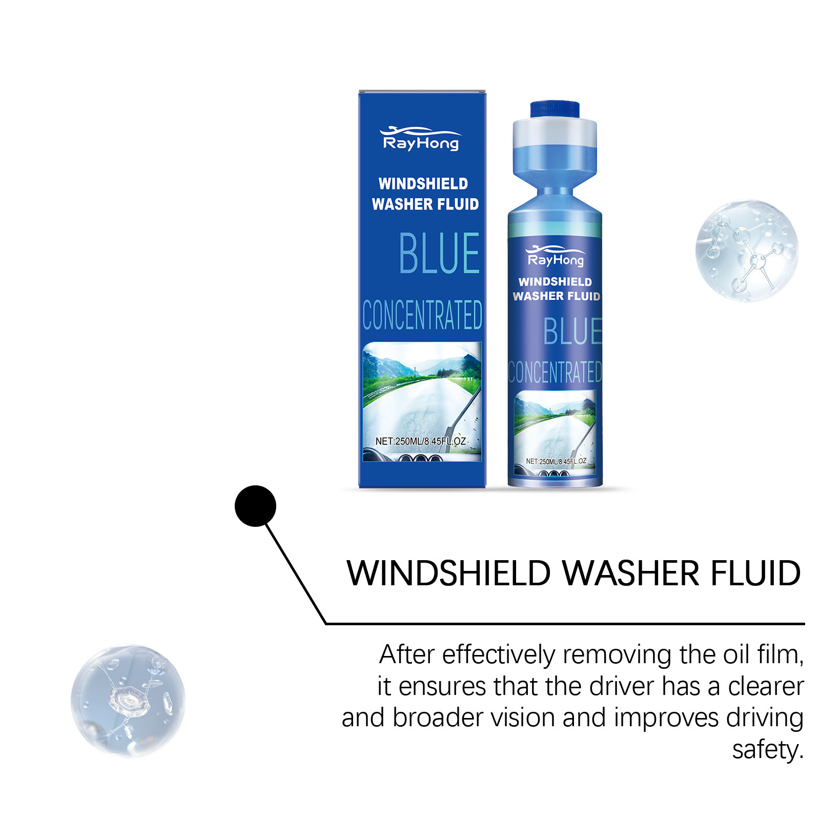 Rayhong Windshield Washer Fluid Car Glass Anti-Fog Water Repellent Penetration Decomposition Stubborn Oil Film Cleaner