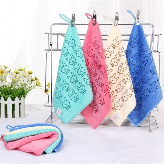 Cartoon Printed Small Square Towel 25*25 Bunny Hand Towel Kindergarten Absorbent Quick-Drying Kitchen Cleaning Towel Wholesale