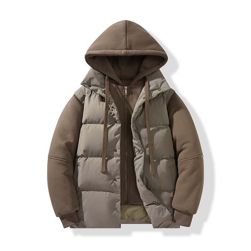 Fake Two-piece Padded Jacket Men's Loose Padded Jacket Loose Casual Hooded Padded Jacket_viptrois.com