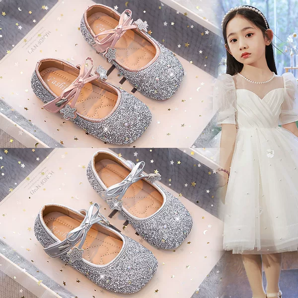 2026 Girls' Crystal Shoes Spring and Autumn New Style Children's Princess Shoes Little Girls Performance Shoes Sparkling Sequin Shoes Kindergarten