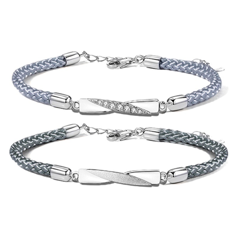 Pulseras de plata pura Mobius para parejas, un par de pulseras con diseño de nicho conmemorativo, joyería de regalo para el Día de San Valentín