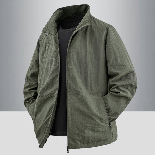 Men's 2025 Spring and Autumn Stand Collar Jacket, Thin Version, Casual Spring and Autumn Waterproof Thin Trendy Outerwear