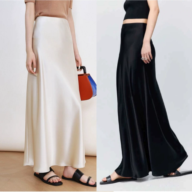 Юбка-годе из атласа белая завышенная талия