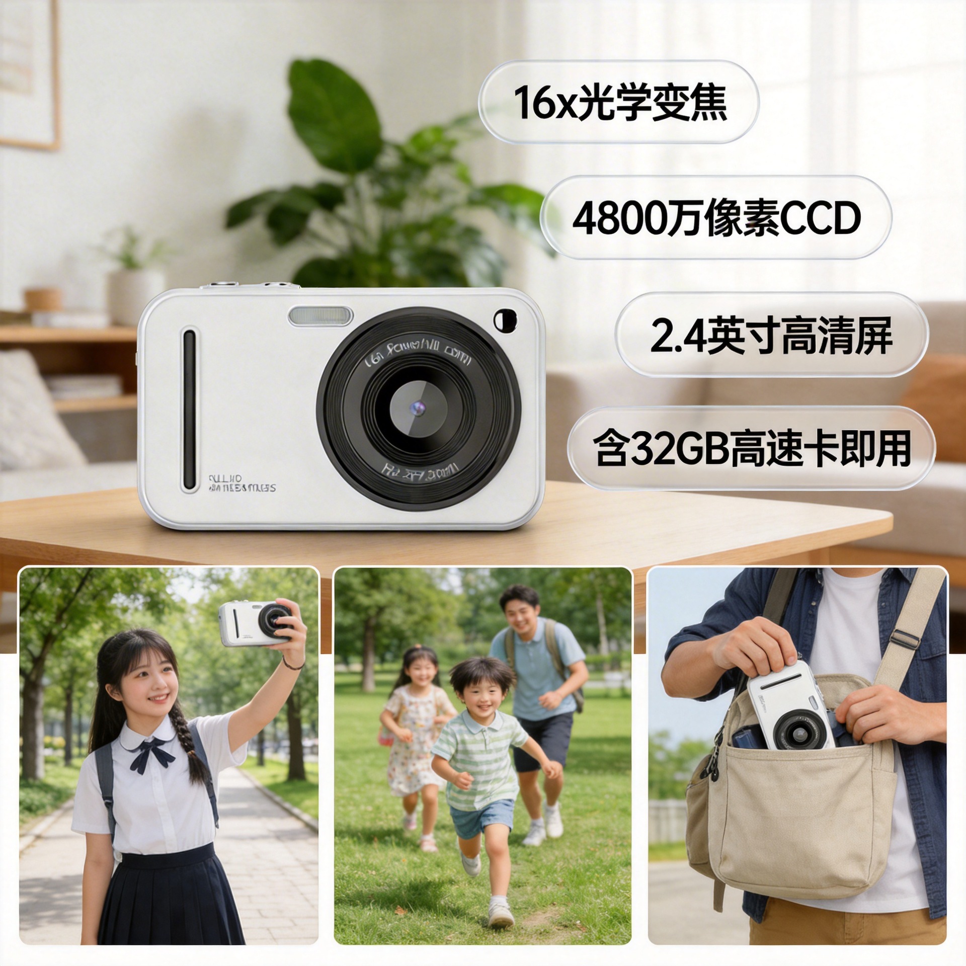 Cross-Border Popular High-Definition Digital Camera Ccd Student Selfie Portable Compact Camera with 32g High-Speed Memory Card