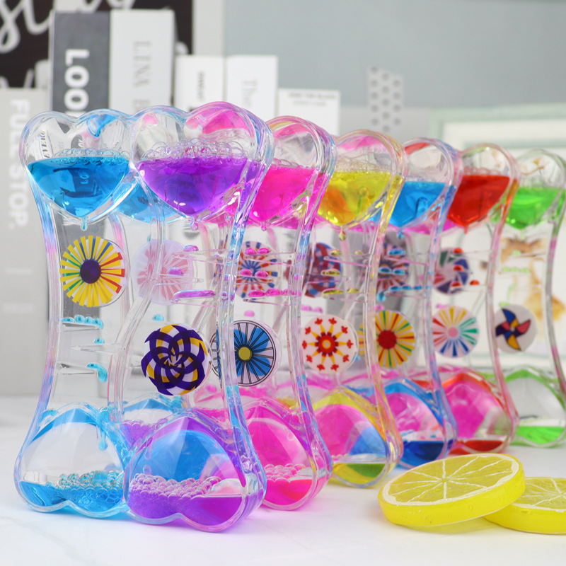 Creative Liquid Hourglass Oil Leak Timer Ornaments Two-Color Windmill Peach Heart Water Drop New Year Gift Student Stall
