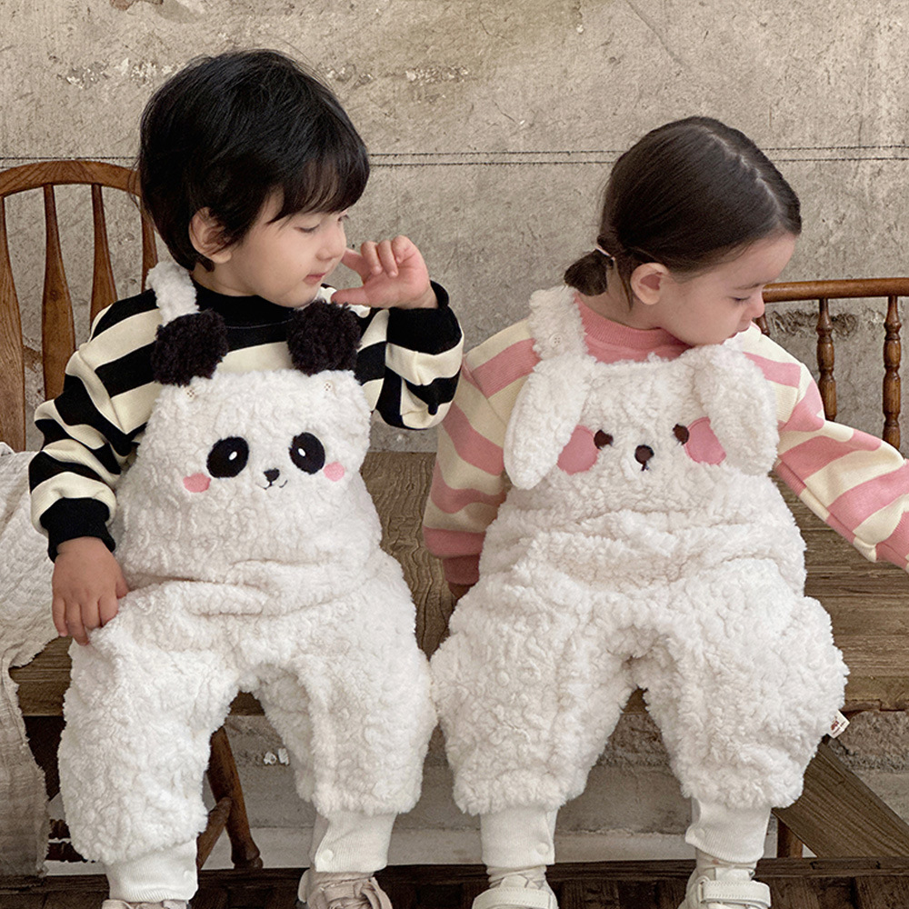 Ropa de otoño e invierno para bebés Suéter a rayas para niños coreanos Monos de lana de dibujos animados lindos Traje de salida de dos piezas