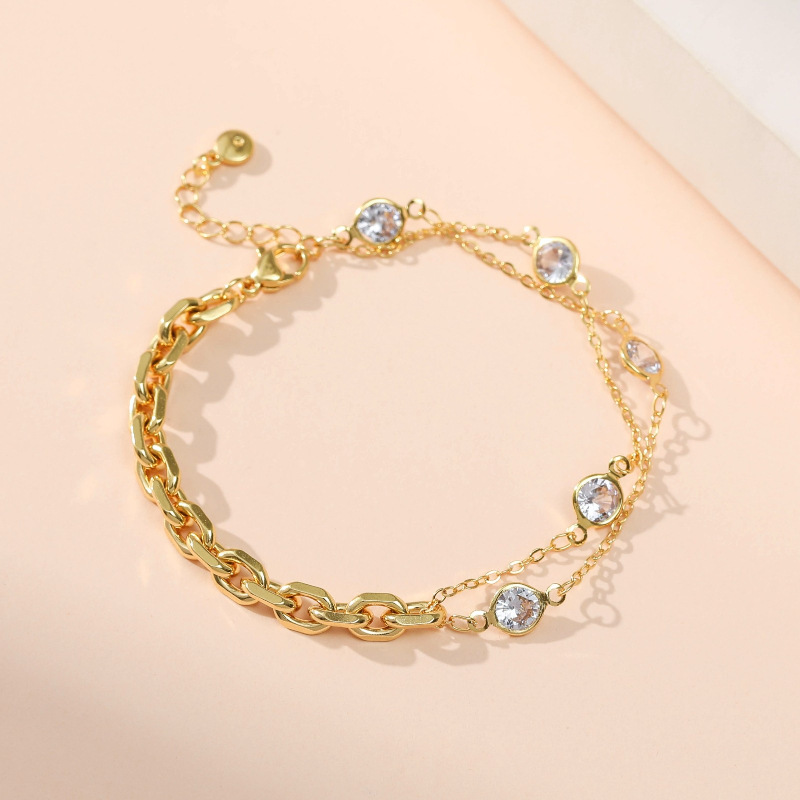 18K fashion inlaid rhinestone multilayer copper bracelet wholesale nihaojewelry