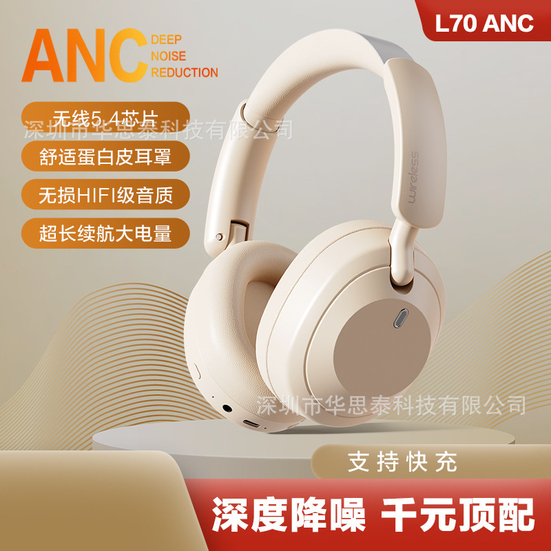Customized Popular Anc Bluetooth Over-Ear Headphones with Ultra-Long Battery Life, Active Noise Cancellation, Wireless Bluetooth 5.4, Foldable