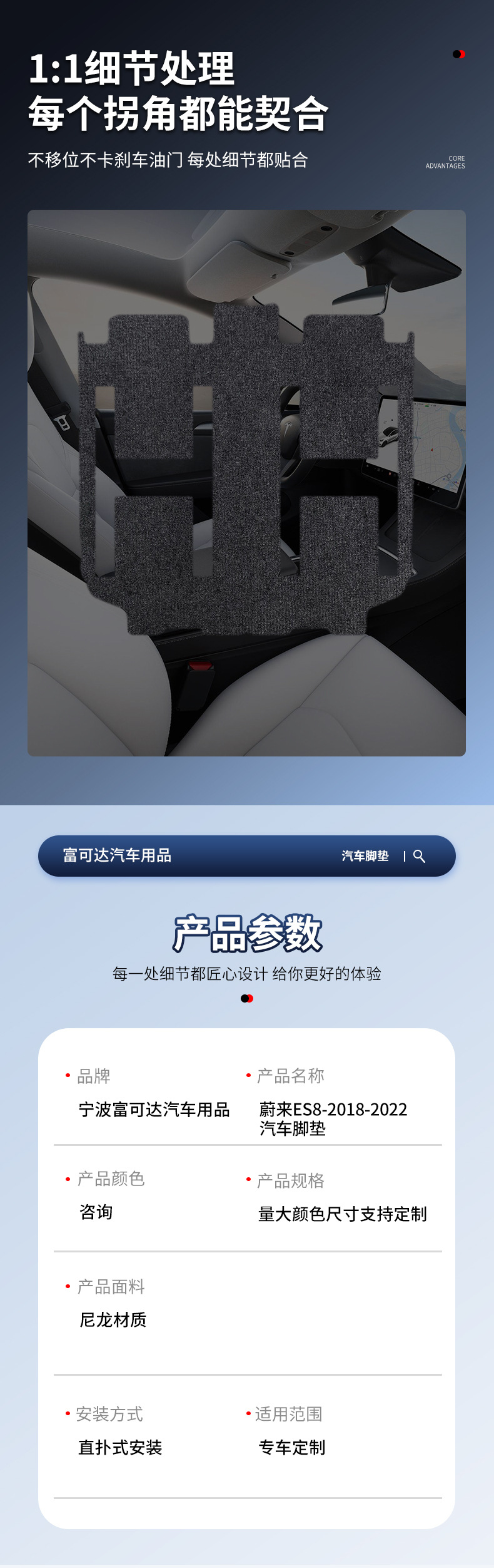 Suitable for Nio 18-22 Nio Es8 Nylon Car Floor Mats, Car Anti-Dirty Special Floor Mats, Spot Wholesale