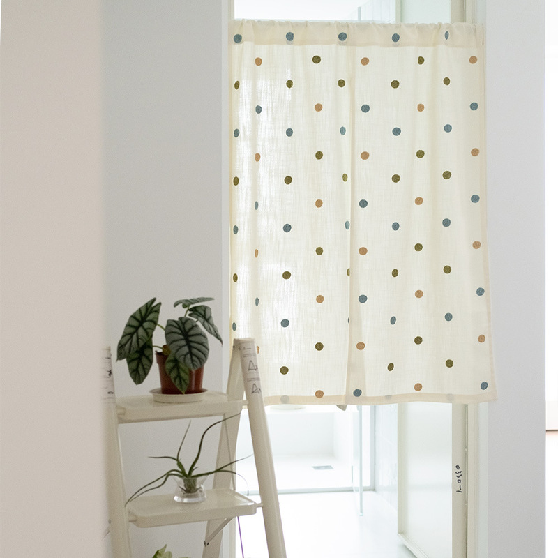 HEGALY Dot Embroidered Cotton and Linen Japanese Style Sliced Wear Rod Door Curtain Simple Korean Style Wave Dot Punch-Free Half Curtain Partition HEGALY Dot Embroidered Cotton and Linen Japanese Style Sliced Wear Rod Door Curtain Simple Korean Style Wave Dot Punch-Free Half Curtain Partition