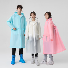EVA成人雨衣带反光条加印logo连体拉链款防暴雨透明户外徒步雨衣