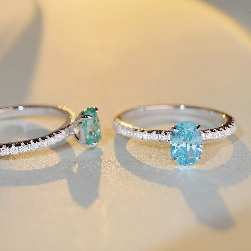 Tancise Palaiba-Ring aus 925er-Sterlingsilber für Damen mit hohem Kohlenstoffgehalt, Eisblumenschnitt, kleiner grüner Diamant_voghion.com