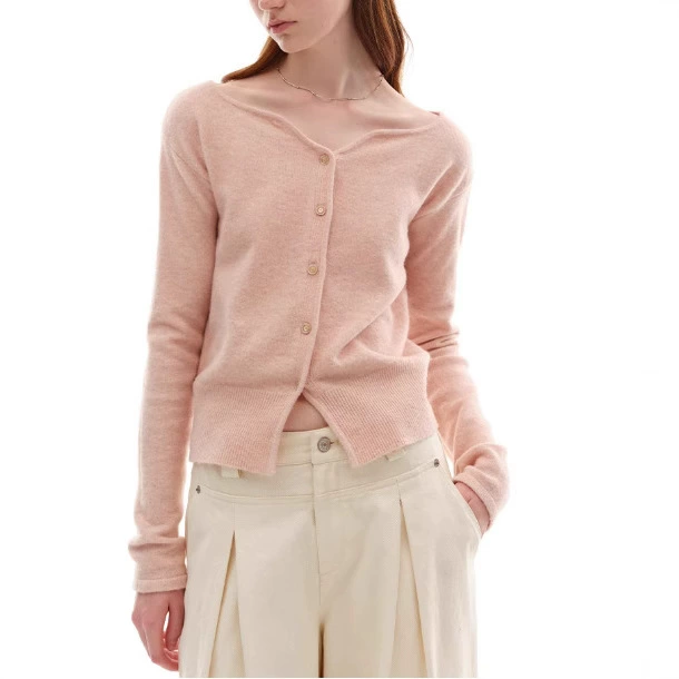 Someone sometimes шерстяная смесь волнистый V-образный вырез легкий белый персиковый порошок вязаный кардиган свитер куртка