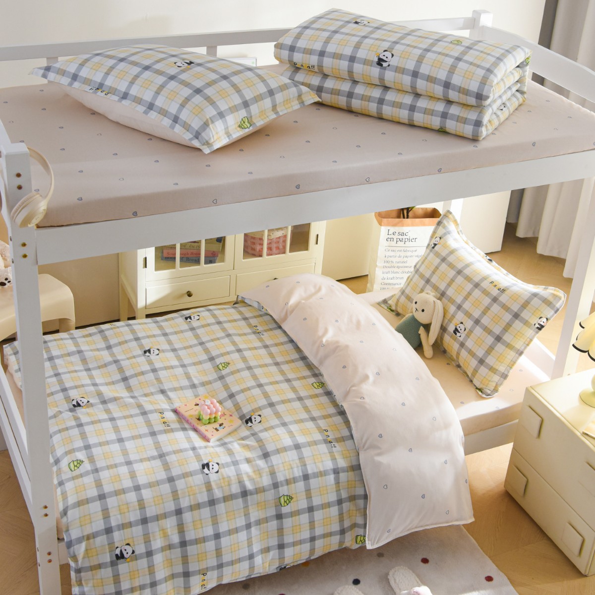 Juego de tres piezas de ropa de cama para dormitorios de estudiantes universitarios, sábanas de algodón de algodón, edredón, un juego completo de seis piezas