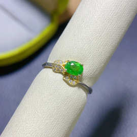 工厂批发爆款天然沙弗莱戒指S925银镶嵌主石4*6热销欧美一件代发