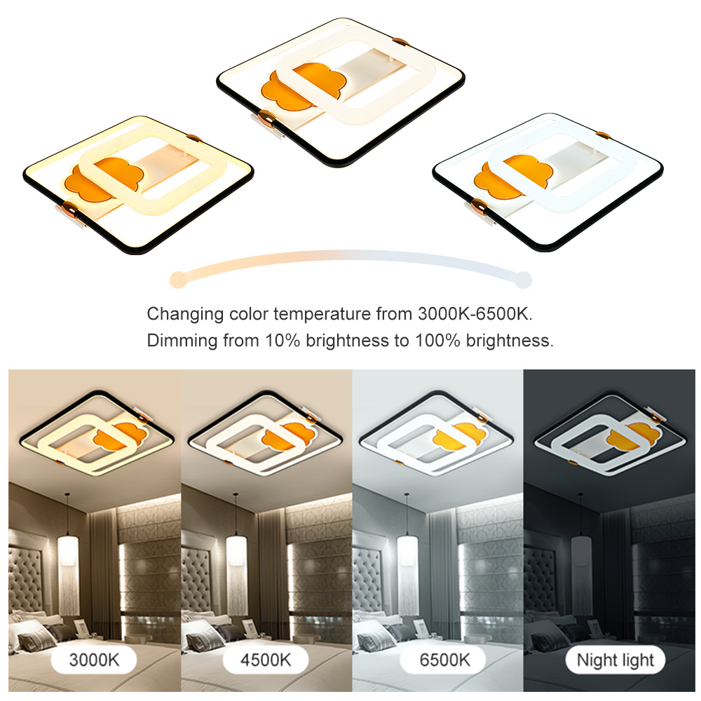厂家直供LED简约现代灯2.4G智能APP控制调光调色方形吸顶灯卧室灯