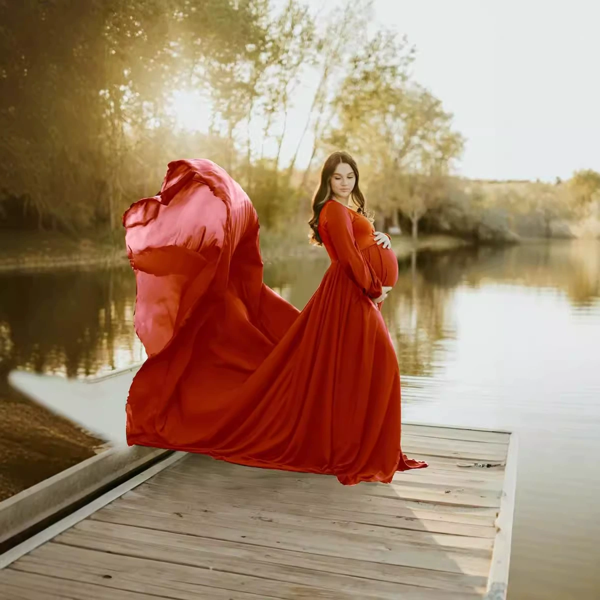 Длинное весеннее платье для беременных для фотосессий, V-образный вырез, европейский стиль