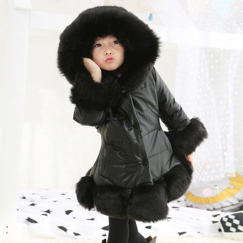 Children's fashionable long down jacket with hood, western style, mid-length