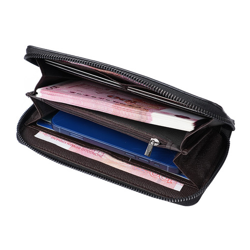 Long men's zipper wallet large capacity leather card holder handbag mobile phone bag casual business card slot money