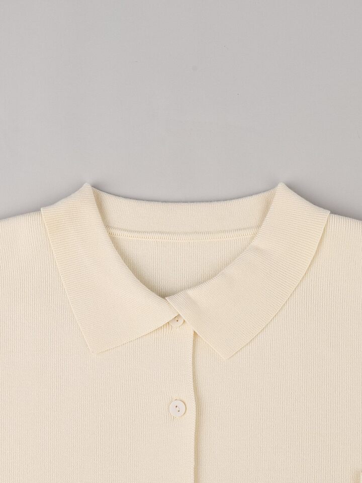 Bộ đầm len dệt kim áo khoác cardigan cổ bẻ cài nút và chân váy dài phong cách Âu Mỹ — Màu be chi tiết 12