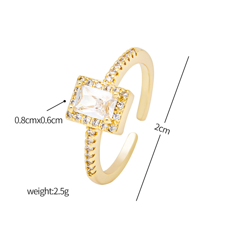Fashion Square Copper Inlay Zircon Open Ring 1 Piece