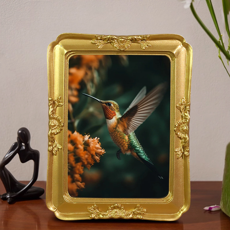 Retro Golden Resin Photo Frame Gorgeous Rectangle 5X 7inch Handmade for Photo Poster Painting Frame
