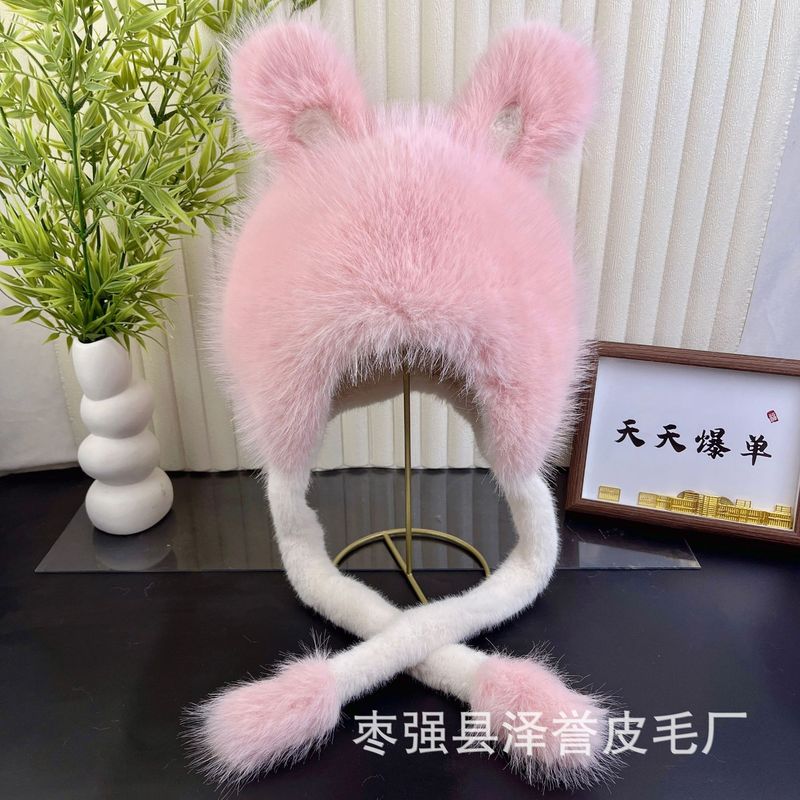 瑶瑶兔狐狸毛护耳帽女款大头围儿童皮草帽子秋冬加厚保暖成人帽|undefined
