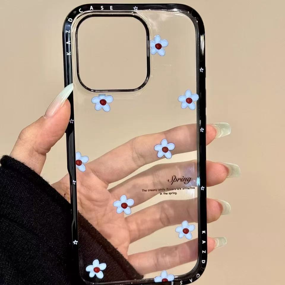 Pantalla completa transparente azul pequeño floral-borde negro msm