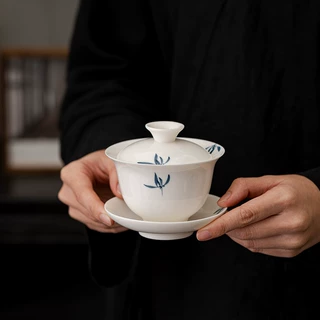 兰花三才盖碗茶杯陶瓷功夫茶具单个泡茶碗手绘家用防烫手泡茶盖碗