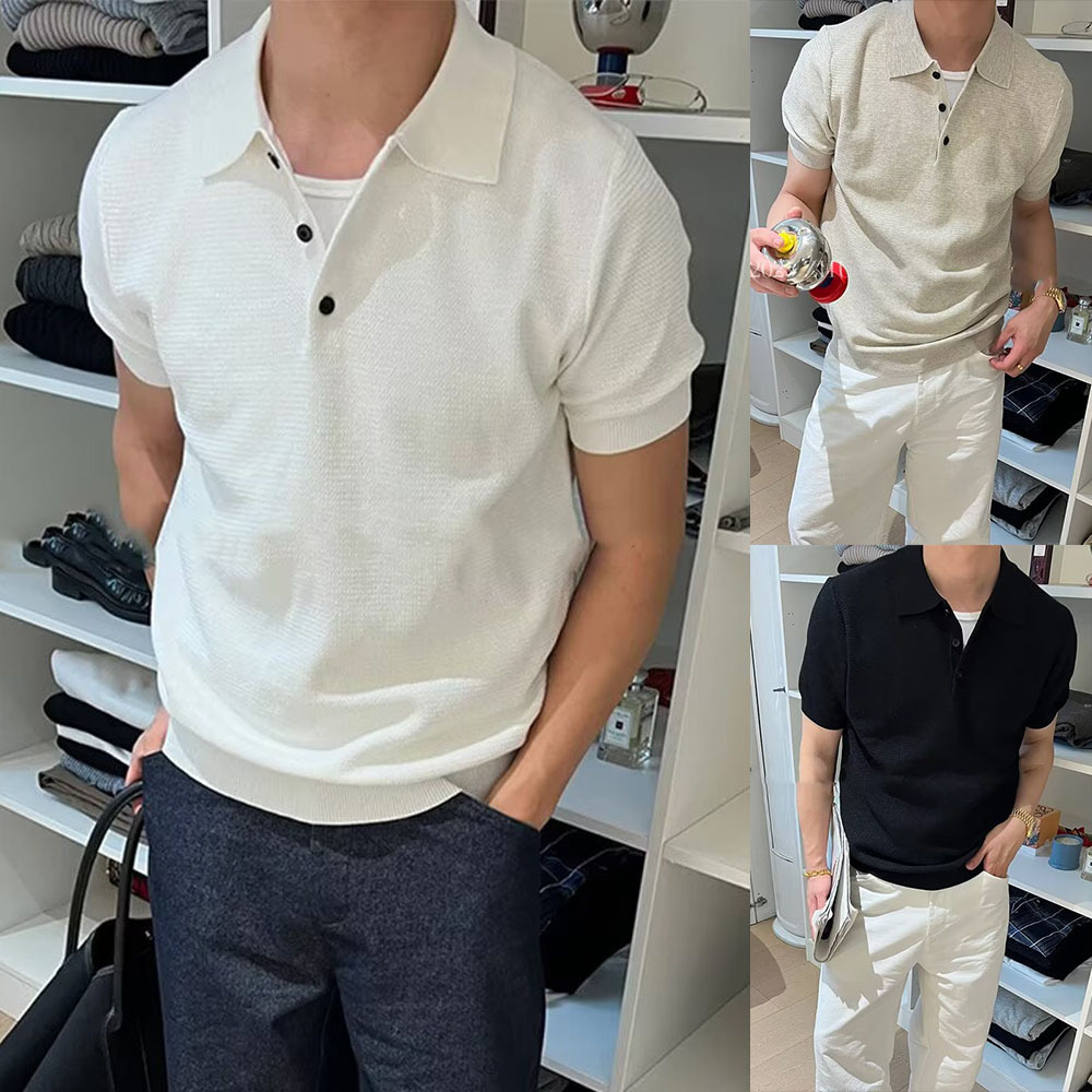 Polo camiseta de punto camiseta de manga corta camiseta de hombre texturas con solapa de color viejo viento de negocios de verano fábrica transfronteriza al por mayor