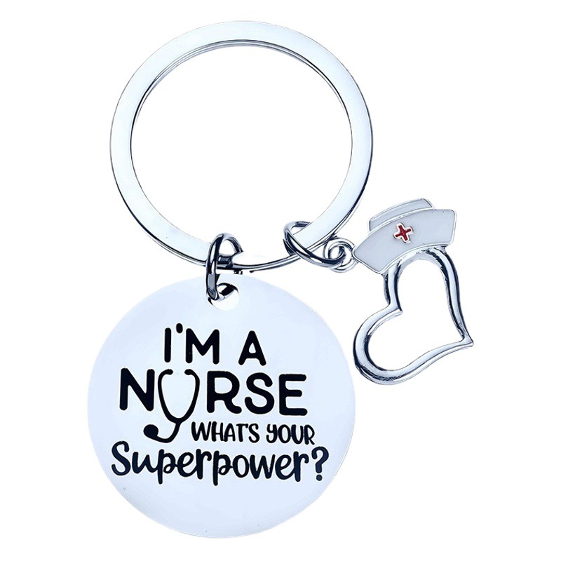 Llave colgante de acero inoxidable estilo europeo y americano regalo médico enfermera llavero festival logo pequeño