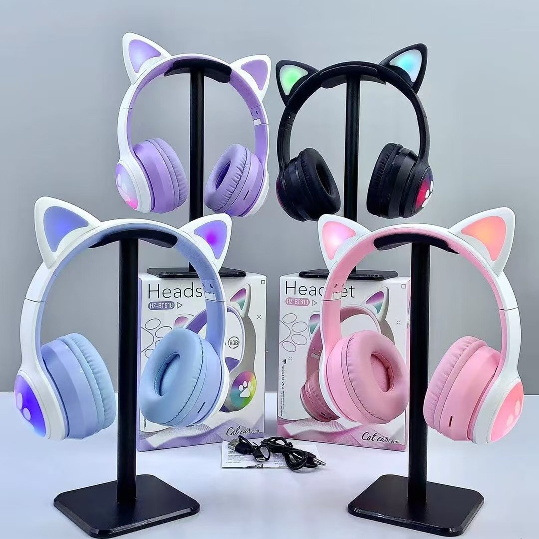 Comercio exterior transfronterizo BT618 orejas de gato luminosas auriculares Bluetooth radio competencia auriculares dibujos animados lindo image 2