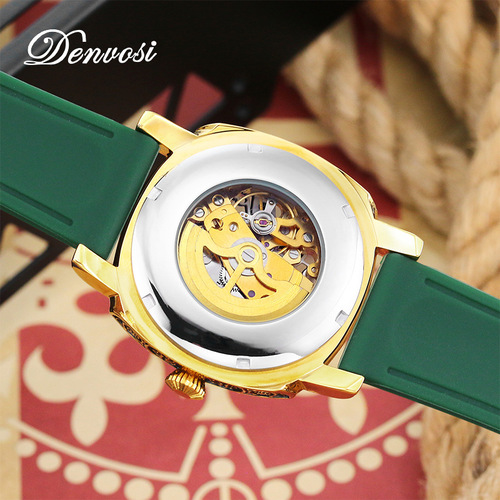 Danforth fully automatic mechanical watch square transparent bottom watch men's mechanical luminous men's hollow silicone band watch