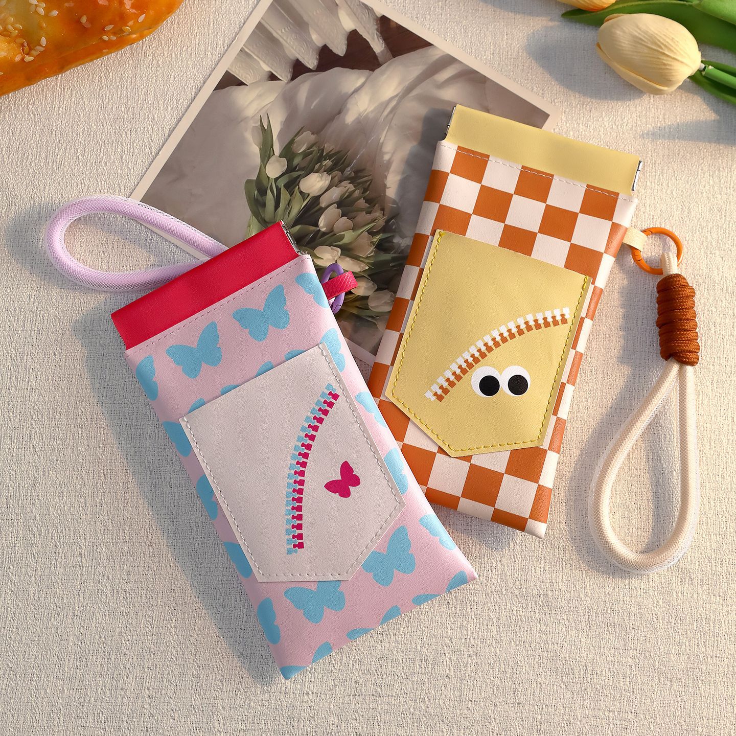 Bolsa de gafas de dibujos animados lindos con cuerda gafas de sol portátiles de mujer gafas de dopamina bolsa de almacenamiento creativa gafas miopía