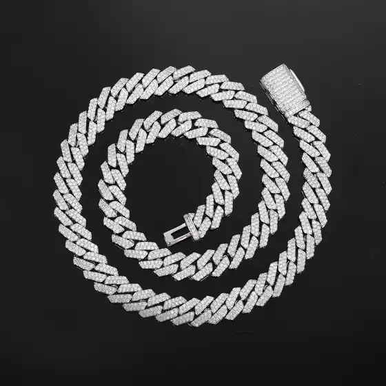 European and American Cross-Border 8mm Double-Row Full Diamond Zircon Hip-Hop Cuban Chain Street Fashion Personalized Jewelry Necklace for Men