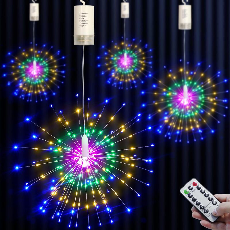 Fireworks Lights Silver Wire Copper Wire Lights Led Fairy Lights Outdoor Waterproof Christmas Starburst String Lights Party Colorful Lights