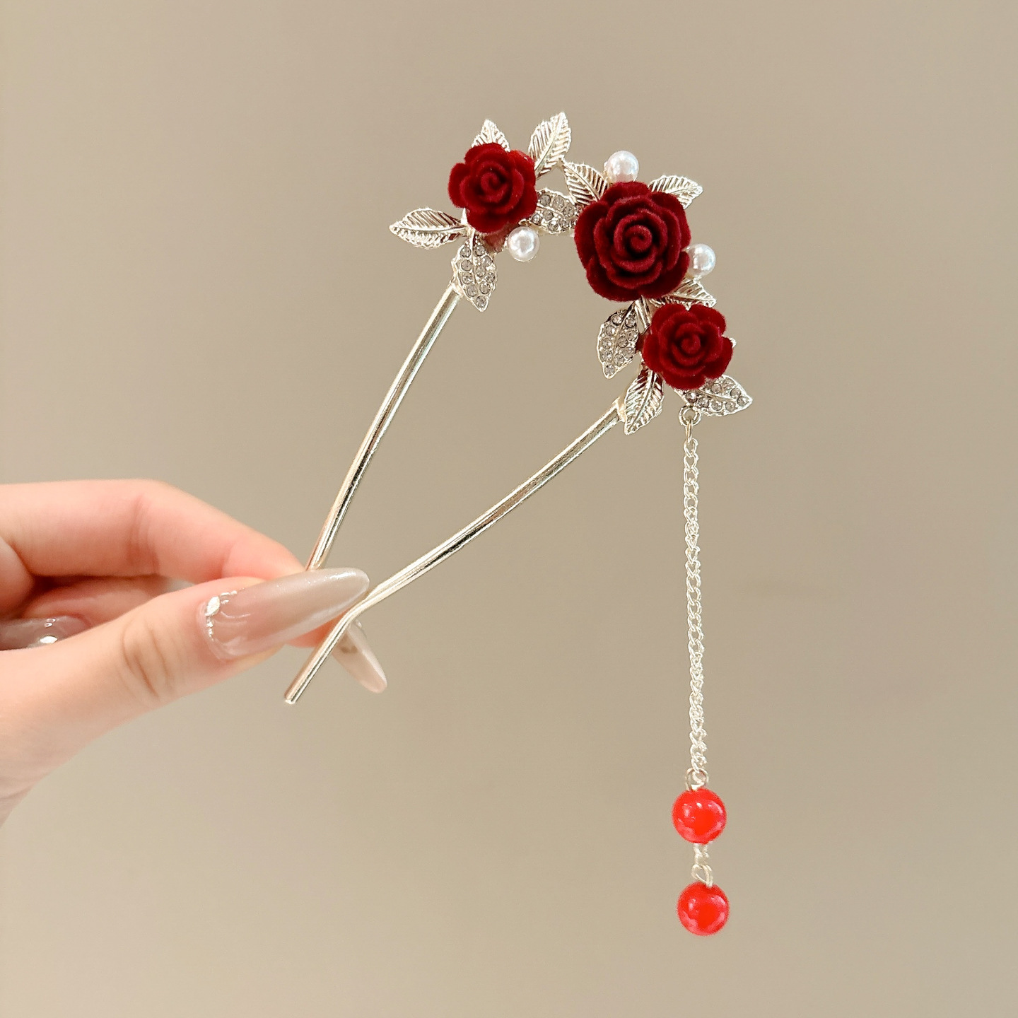 Nueva flor china de terciopelo en forma de U pinzas de cabello para mujeres antiguo de alta sensibilidad pinzas de brilla pinzas de cabello pinzas de cabello pinzas de cabello pinzas de cabello pinzas de Año Nuevo