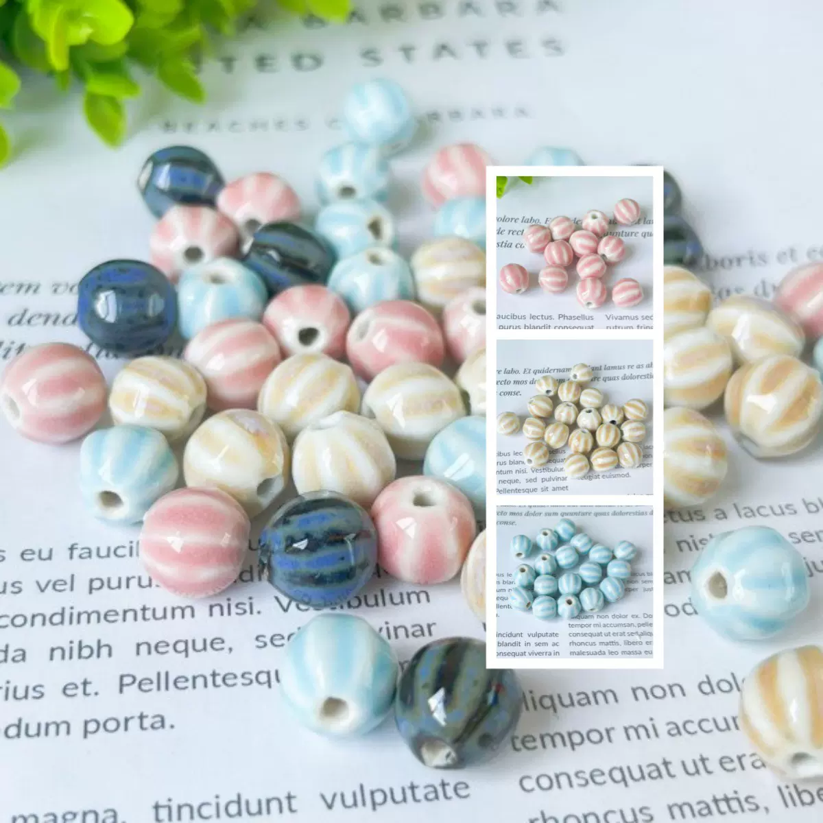 景德镇陶瓷珠子 陶瓷串珠西瓜diy手工手链衣物饰品配件材料 10mm