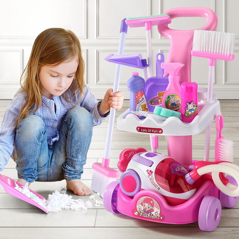 Children's sweeping broom dustpan toy cleaning sweeping suit tools trolley simulation play house cleaning toys