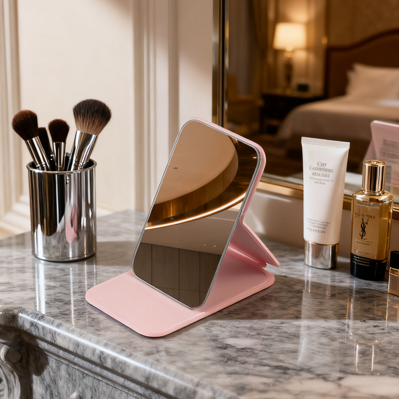 Espejo plegable pequeño espejo de cuero PU dormitorio estudiantil de belleza de escritorio portátil hogar dormitorio de escritorio espejo de maquillaje