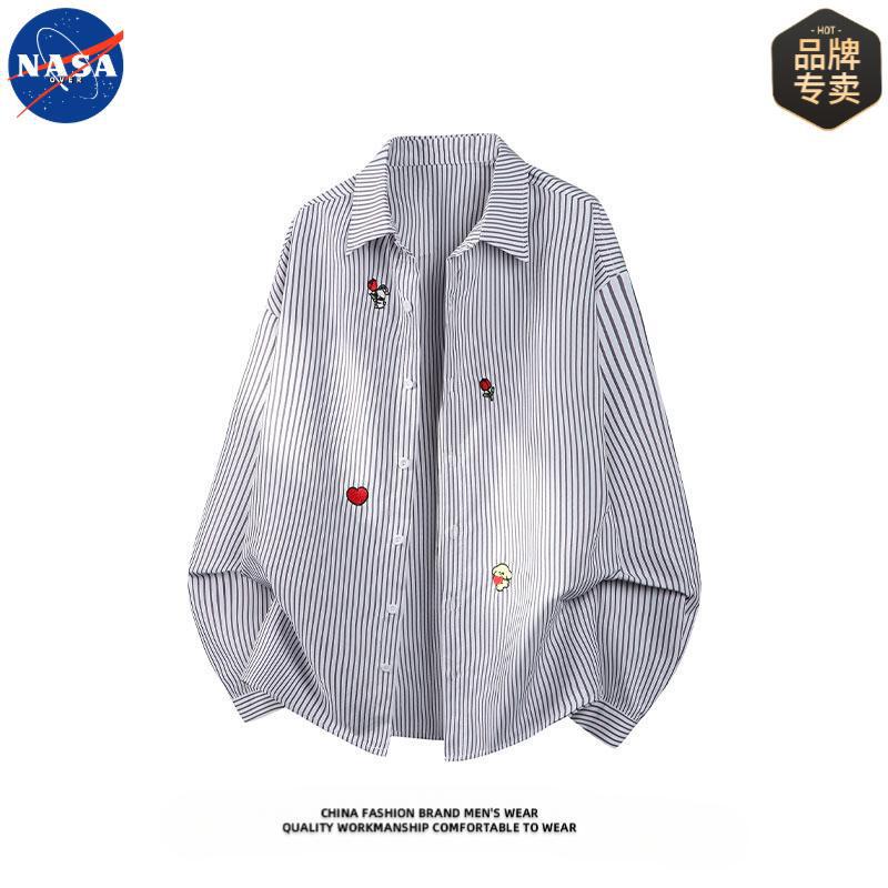NASA brand high-quality trendy embroidered striped long-sleeve shirt, casual loose-fitting fashion versatile shirt for spring and autumn NASA brand high-quality trendy embroidered striped long-sleeve shirt, casual loose-fitting fashion versatile shirt for spring and autumn