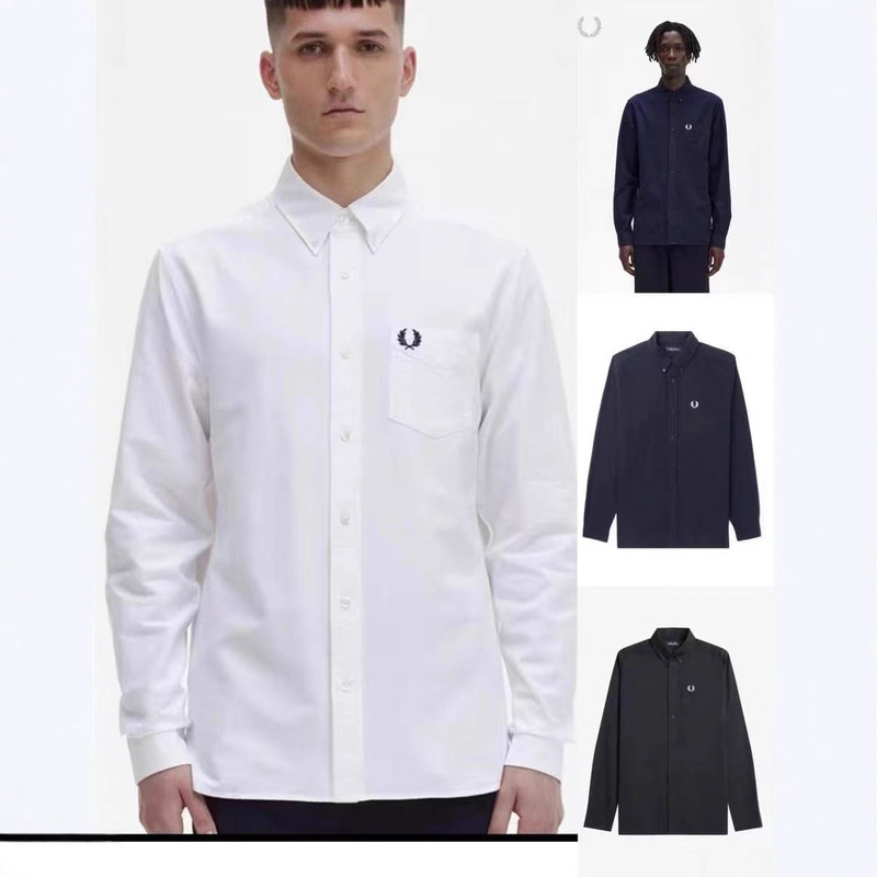 Fp Wheat Men's Long-Sleeved Shirt New Casual Fashion Pure Color Embroidered Shirt