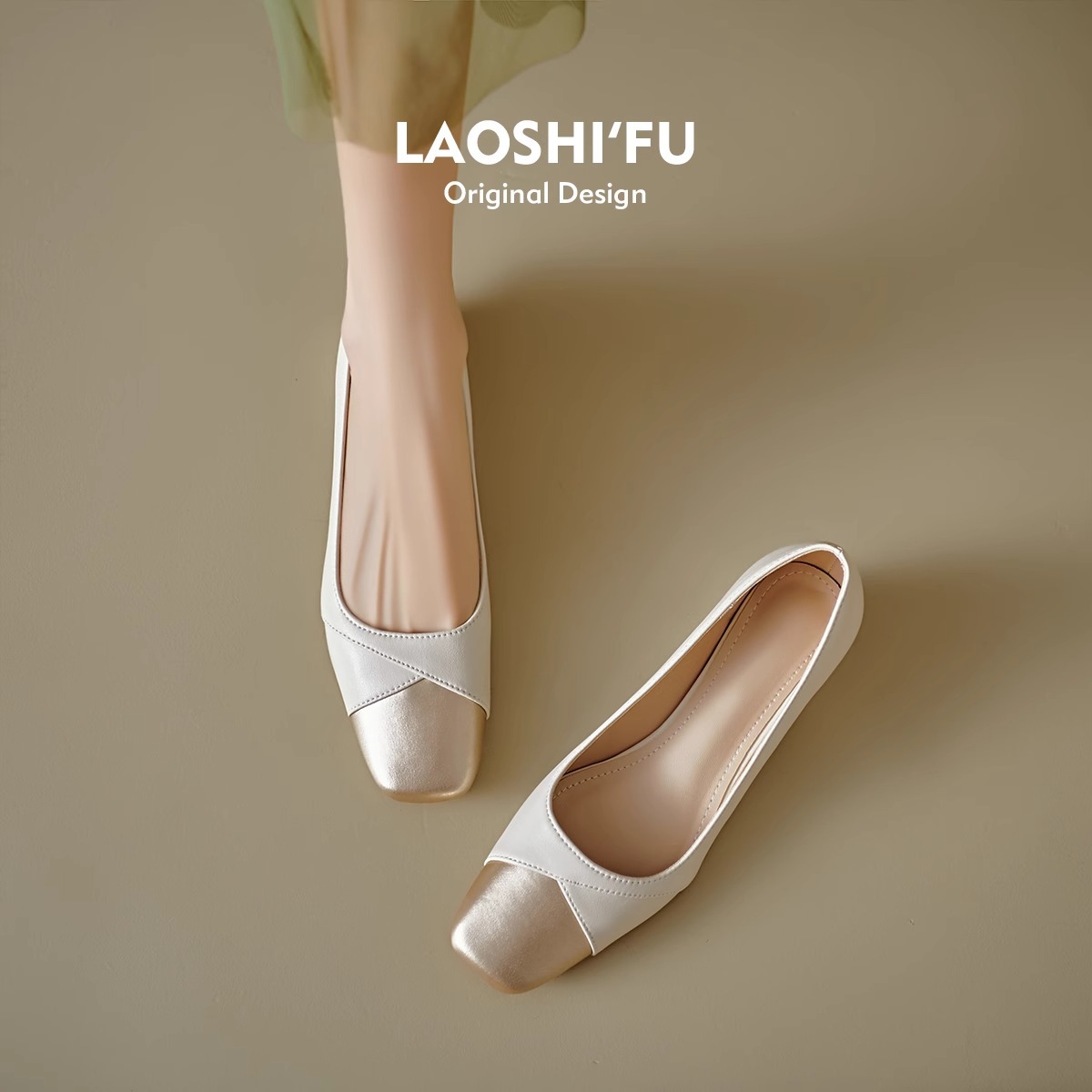 Sheepskin Version ~ French Square Toe Shallow Mouth Thick Heel Flats for Women 2025 New Retro Elegant Low Heel Work Shoes for Work Clothing