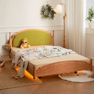 樱桃木悬浮实木儿童床女孩公主床复古日式黑胡桃木男孩单人儿童房