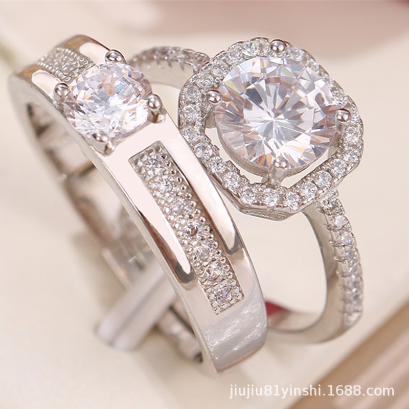 韩版时尚气质结婚情侣活口对戒仿钻仿银戒男女一对可调饰品批发