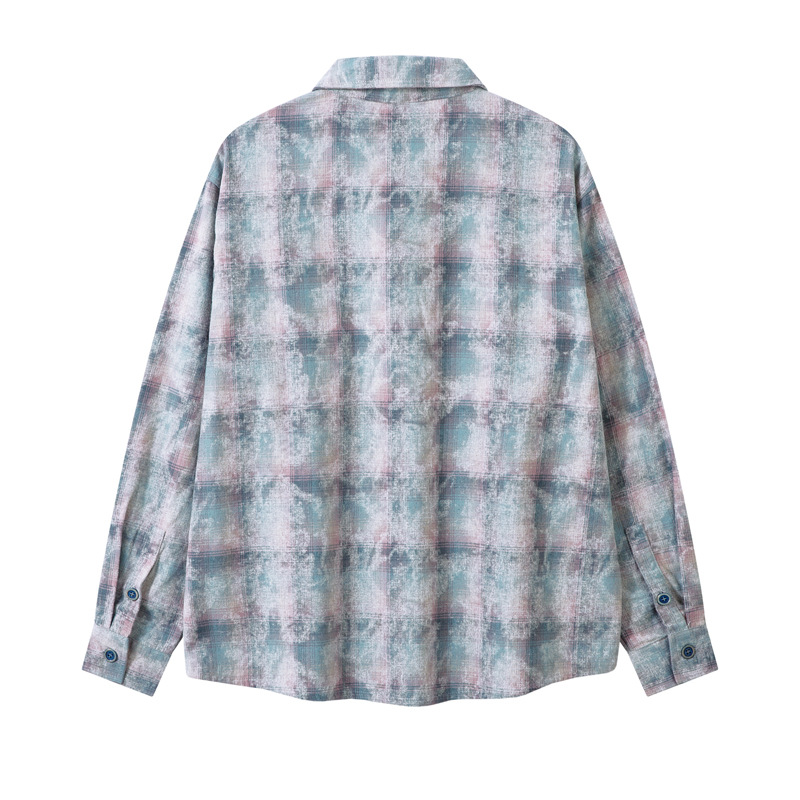 Herrenbekleidung Street Vintage Tie-Dye Plaid Loose Shirt Trendy Brandneues Jugend Casual All-Match-Shirt_voghion.com