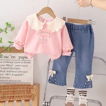 2024秋季百搭洋气休闲女童宝宝时尚儿童童装帅气两件套拼色套装