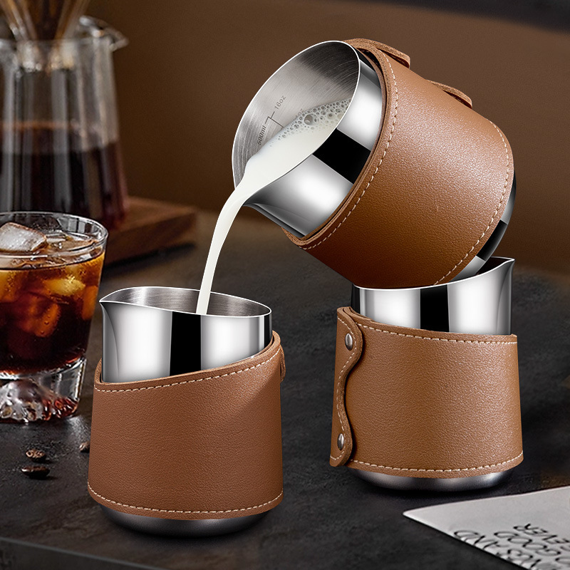 SUS316 stainless steel pull flower cup bomber device pull flower cylinder without handle leather case pull flower cup Italian coffee SUS316 stainless steel pull flower cup bomber device pull flower cylinder without handle leather case pull flower cup Italian coffee